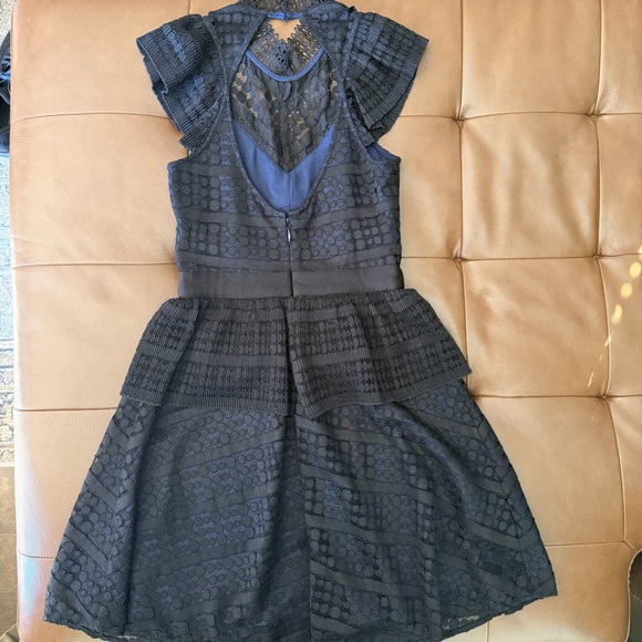 Chelsea28 Black Lace Midi Dress with Peplum Waist - Picture 5 of 12